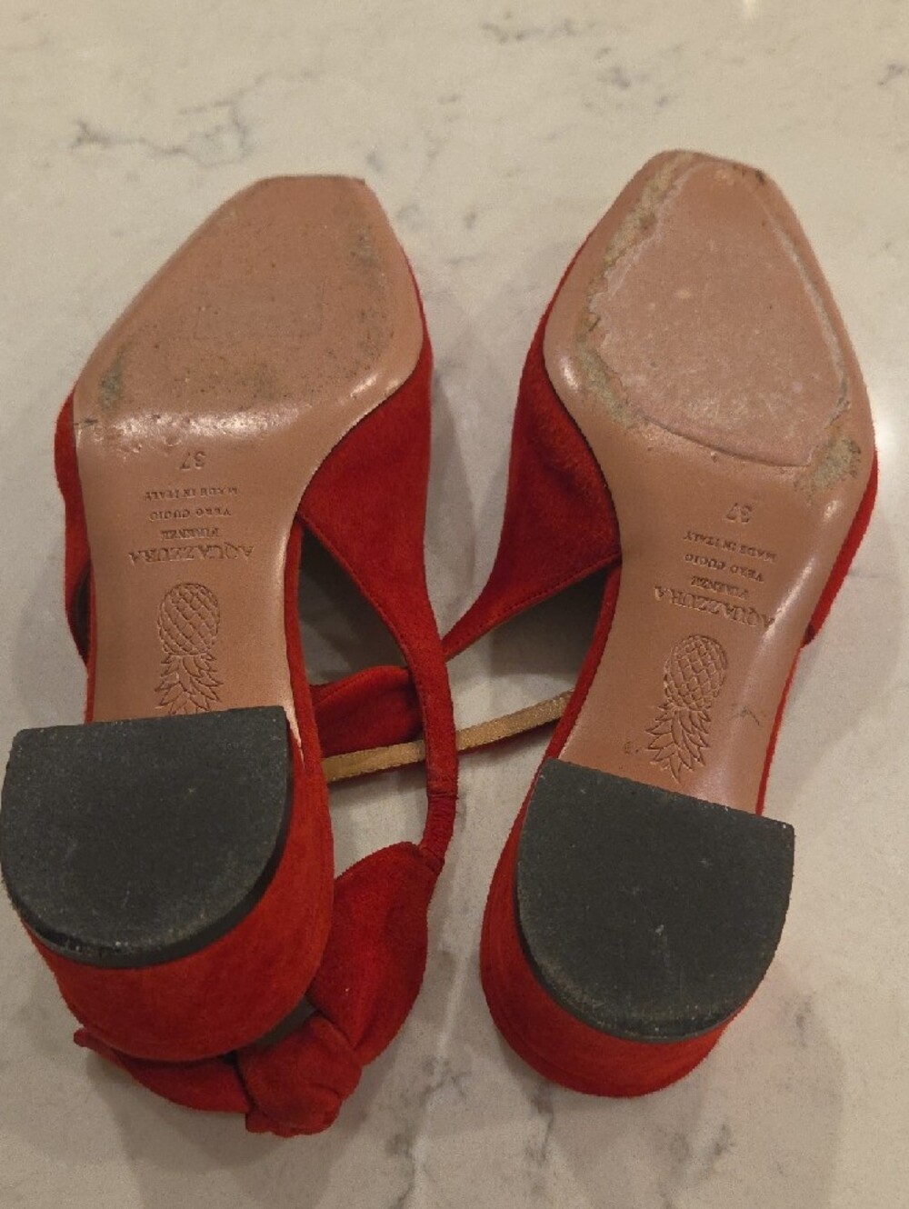 Aquazzura Red Suede Bow Slingback Pumps - Picture 5 of 6